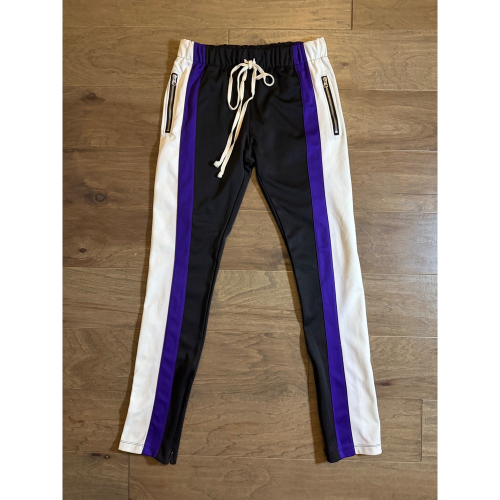 EPTM Black Purple White Side Stripe Track Pants Zipper Ankle Joggers L Womens